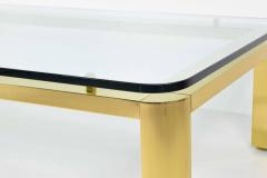 Brass Finish Base Coffee Table with Thick Glass Top Karl Springer Style - 1254670