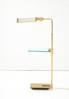 Brass Floor Lamp with Glass Shade and Glass Shelf - 3746405