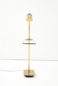 Brass Floor Lamp with Glass Shade and Glass Shelf - 3746411