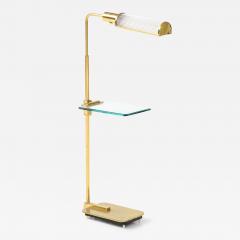 Brass Floor Lamp with Glass Shade and Glass Shelf - 3751552