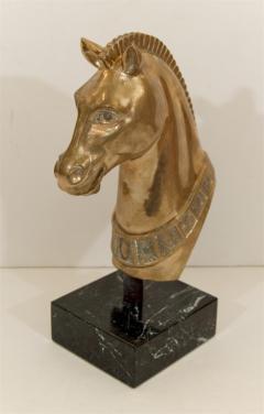 Brass Horse Head Sculpture on Marble Base - 235256