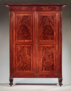 Brass Inlaid Carved Mahogany Armoire - 917421