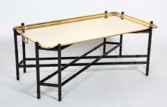 Brass Molded and Curved Edge Tray Table on Ebonized Faux Bamboo Stand - 4479216