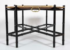 Brass Molded and Curved Edge Tray Table on Ebonized Faux Bamboo Stand - 4479217
