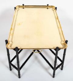 Brass Molded and Curved Edge Tray Table on Ebonized Faux Bamboo Stand - 4479232