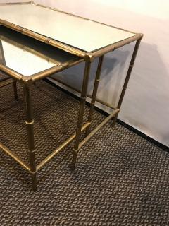 Brass Nest of Tables with Mirror Tops in Bamboo Form - 3001756