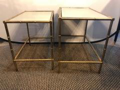 Brass Nest of Tables with Mirror Tops in Bamboo Form - 3001757