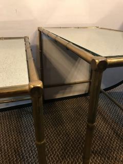 Brass Nest of Tables with Mirror Tops in Bamboo Form - 3001760