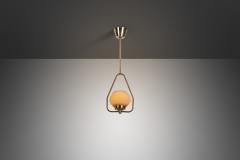Brass Pendant Lamp with Textured Opal Glass Shade Europe Mid 20th Century - 4142728