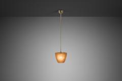 Brass Pendant Light with Etched Glass Shade Europe Mid 20th Century - 4647217