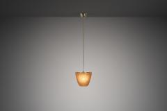 Brass Pendant Light with Etched Glass Shade Europe Mid 20th Century - 4647248