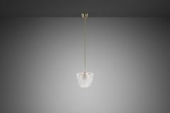 Brass Pendant Light with Etched Glass Shade Europe Mid 20th Century - 4647249
