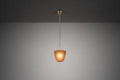 Brass Pendant Light with Etched Glass Shade Europe Mid 20th Century - 4647250