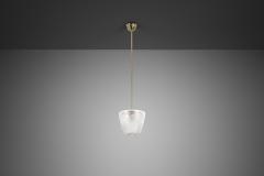 Brass Pendant Light with Etched Glass Shade Europe Mid 20th Century - 4647252