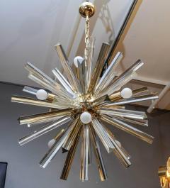 Brass Round Chandelier with Triedre Murano Glass Spikes - 717728