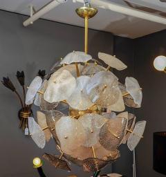 Brass Sphere with Murano Glass Leaves Chandelier - 4719233