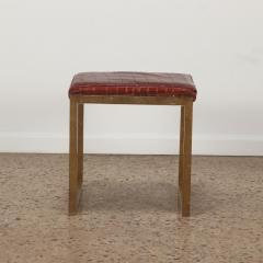 Brass Stool with Faux Alligator Cushion C 1970  - 3922387