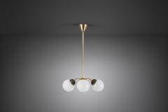 Brass Three Armed Ceiling Lamp with Opal Glass Shades Scandinavia 1950s - 3103403