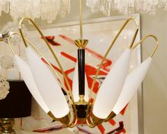 Brass and Black Enamel French Chandeliers with Opal Glass Pair Available  - 137093