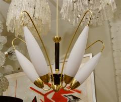 Brass and Black Enamel French Chandeliers with Opal Glass Pair Available  - 137098