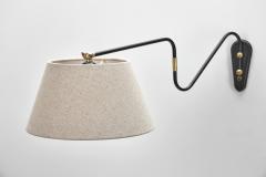 Brass and Black Lacquered Metal Wall Lamp Denmark ca 1950s - 4785134