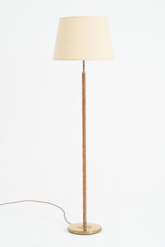 Brass and Brown Leather Floor Lamp - 3836163