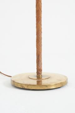 Brass and Brown Leather Floor Lamp - 3836165