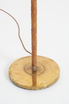 Brass and Brown Leather Floor Lamp - 3836168