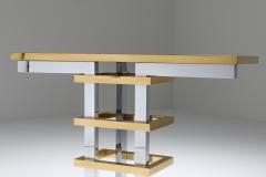 Brass and Chrome Console Table with Glass Top Duchise 1970s - 1337794