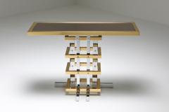 Brass and Chrome Console Table with Glass Top Duchise 1970s - 1337796