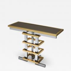 Brass and Chrome Console Table with Glass Top Duchise 1970s - 1338645