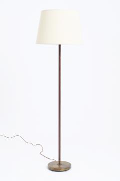 Brass and Faux Brown Leather Floor Lamp - 4016904