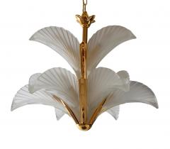 Brass and Frosted Glass Hollywood Regency Art Deco Slip Shade Chandelier - 4286457