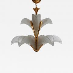 Brass and Frosted Glass Hollywood Regency Art Deco Slip Shade Chandelier - 4288054