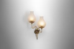 Brass and Frosted Glass Wall Lamp with Bow Detail Early 20th Century - 3665084