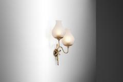 Brass and Frosted Glass Wall Lamp with Bow Detail Early 20th Century - 3665086