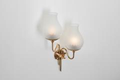 Brass and Frosted Glass Wall Lamp with Bow Detail Early 20th Century - 3665088