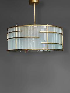 Brass and Frosted Murano Glass Round Candlestick - 4743255