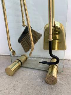 Brass and Glass Fireplace Tools Italy 1970s - 1687435