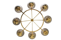 Brass and Grey Opaline Murano Glass Large Modern Chandelier Stilnovo Style - 1587476