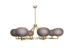 Brass and Grey Opaline Murano Glass Large Modern Chandelier Stilnovo Style - 1587479