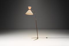 Brass and Leather Floor Lamp with Diabolo Shade Europe 1950s - 4469006