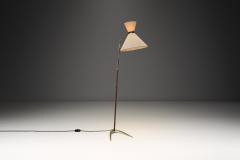 Brass and Leather Floor Lamp with Diabolo Shade Europe 1950s - 4469018