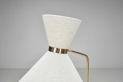 Brass and Leather Floor Lamp with Diabolo Shade Europe 1950s - 4469021