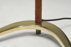 Brass and Leather Floor Lamp with Diabolo Shade Europe 1950s - 4469026