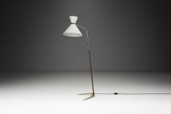 Brass and Leather Floor Lamp with Diabolo Shade Europe 1950s - 4470514