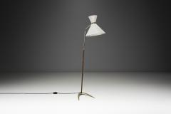 Brass and Leather Floor Lamp with Diabolo Shade Europe 1950s - 4470516