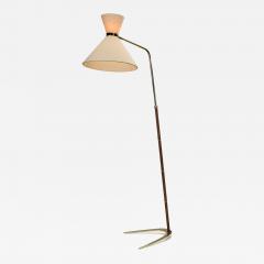 Brass and Leather Floor Lamp with Diabolo Shade Europe 1950s - 4475411