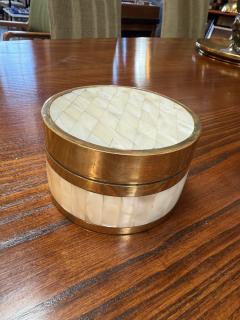 Brass and Mother of Pearl Inlay Round Box - 4373246