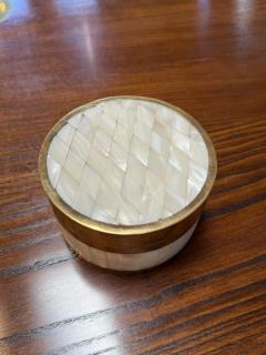 Brass and Mother of Pearl Inlay Round Box - 4373249